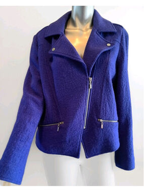 CHICO'S-Purple Boiled Wool Moto Jacket-Sz 2=M Rich Color Lined